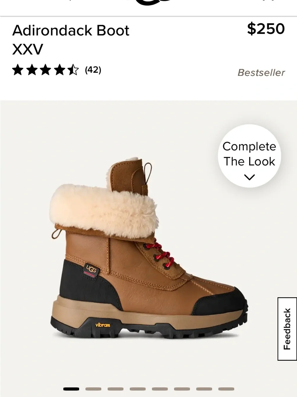 UGG Women's Adirondack Style Brown Leather Winter Boot with Cream Shearling